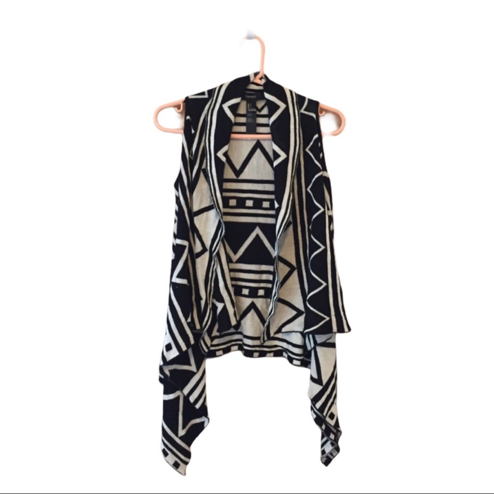 Open front cardigan Black & Cream Geometric Open Front Waterfall Cardigan Cardi